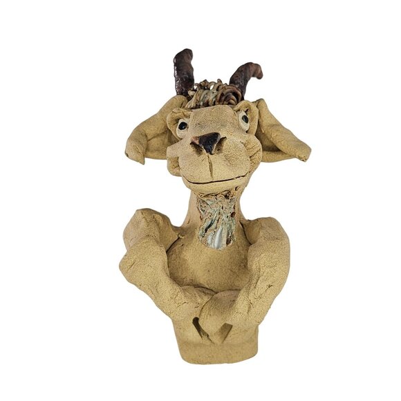 Whimsical Goat Clay Sculpture Pot Hanger Sitter By Kay - Picture 1 of 9